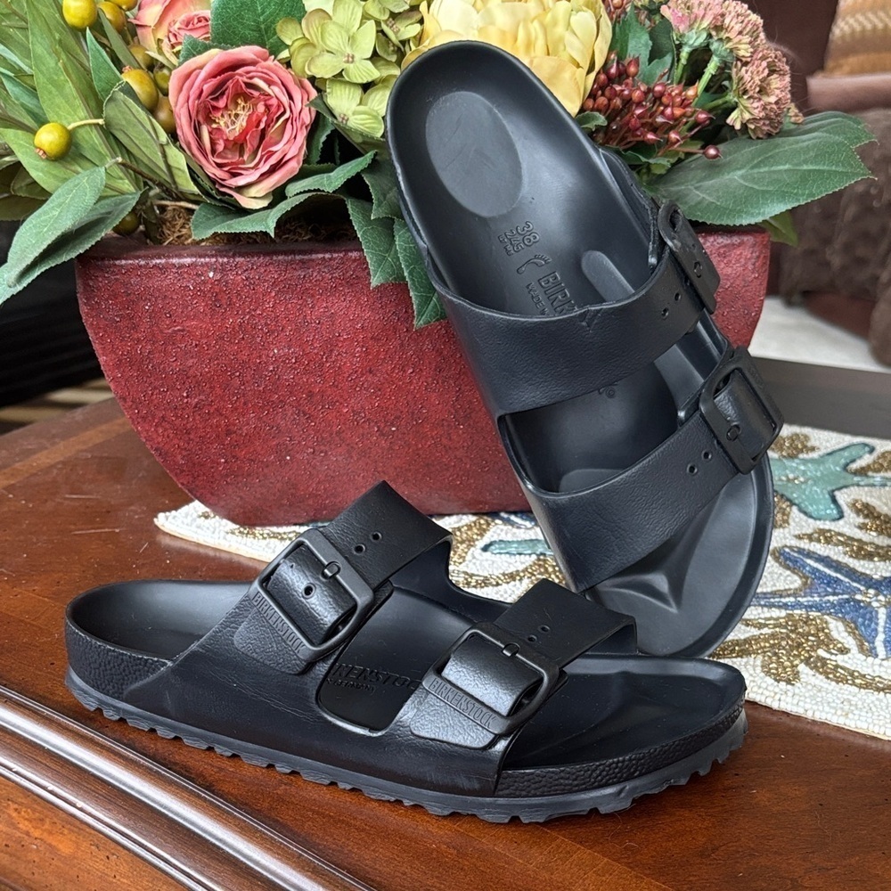 BIRKENSTOCK ARIZONA EVA RUBBER SANDALS DOUBLE BUCKLE BLACK WATERPROOF CASUAL